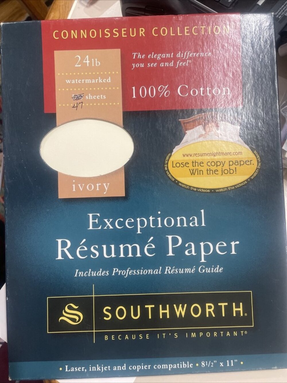 Southworth (47) Connoisseur Resume Paper Ivory Cotton 8.5x11 24lb Used Vintage